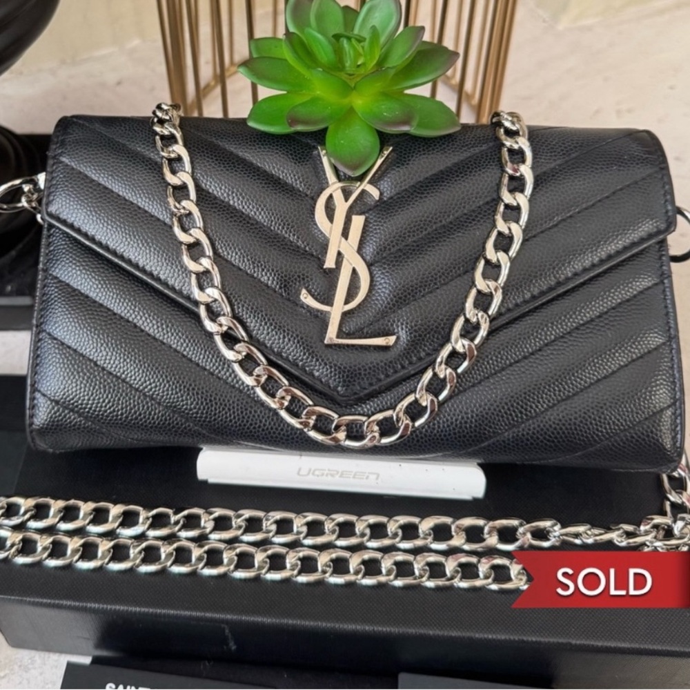 SOLD -💎Authentic Saint Laurent YSL Cassandre Matelasse Long Flap Wallet w/chain